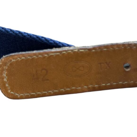 Trafalgar Men's Navy Brown Leather Trim Brass Buckle Canvas Belt Size 42 - Picture 5 of 5